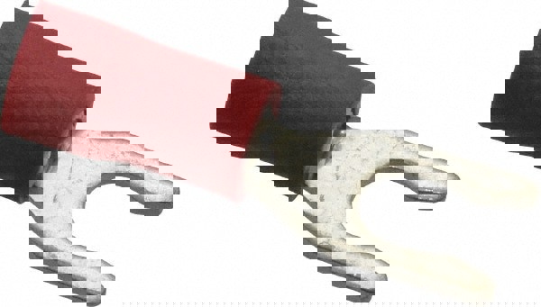 Locking Fork Terminal: Red, Vinyl, Partially Insulated, #6 Stud, Crimp